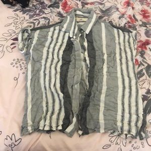White and gray button up top
